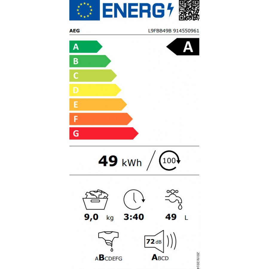 AEG L9FBB49B Πλυντήριο Ρούχων 9kg 1351 Στροφών AEG L9FBB49B Πλυντήριο Ρούχων 9kg 1351 Στροφών